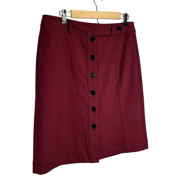 LOFT Dresses & Skirts - Loft Burgundy Button Straight Placket Knee Length Skirt Women Size 10 Officecore